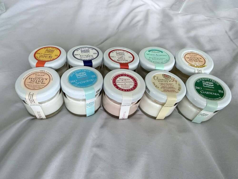 Perlier & Elariia Mini Body Cream Glass Jar Set 10-Piece Assorted Scents 1 oz